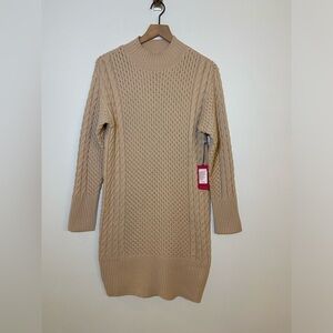 NWT Vince Camuto Cozy Knit High Neck Mini Sweater Dress Cream Sz Small